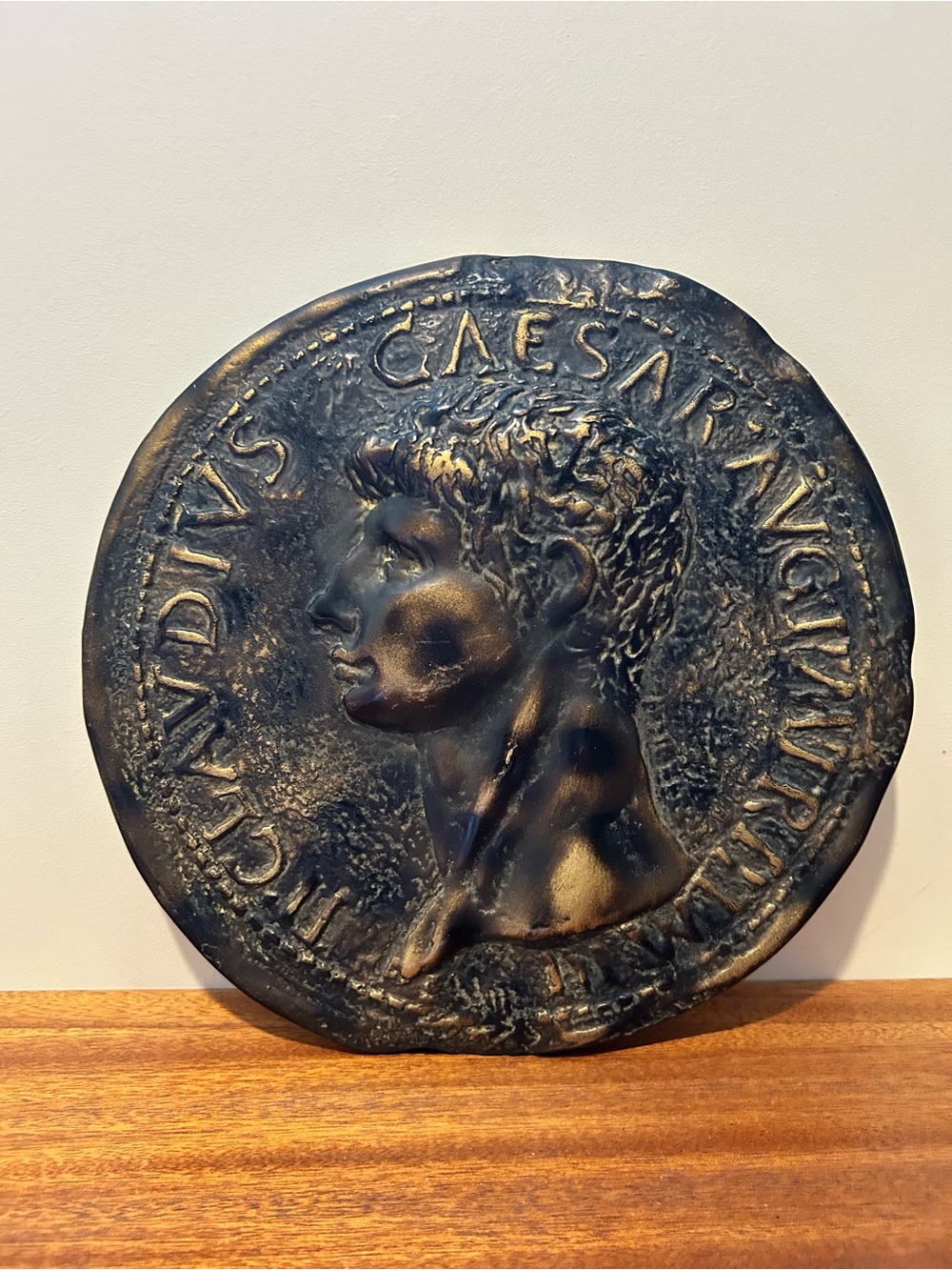Vintage Devonware Plaster 12" Diameter - Replica Ancient Coin of Claudius - VG